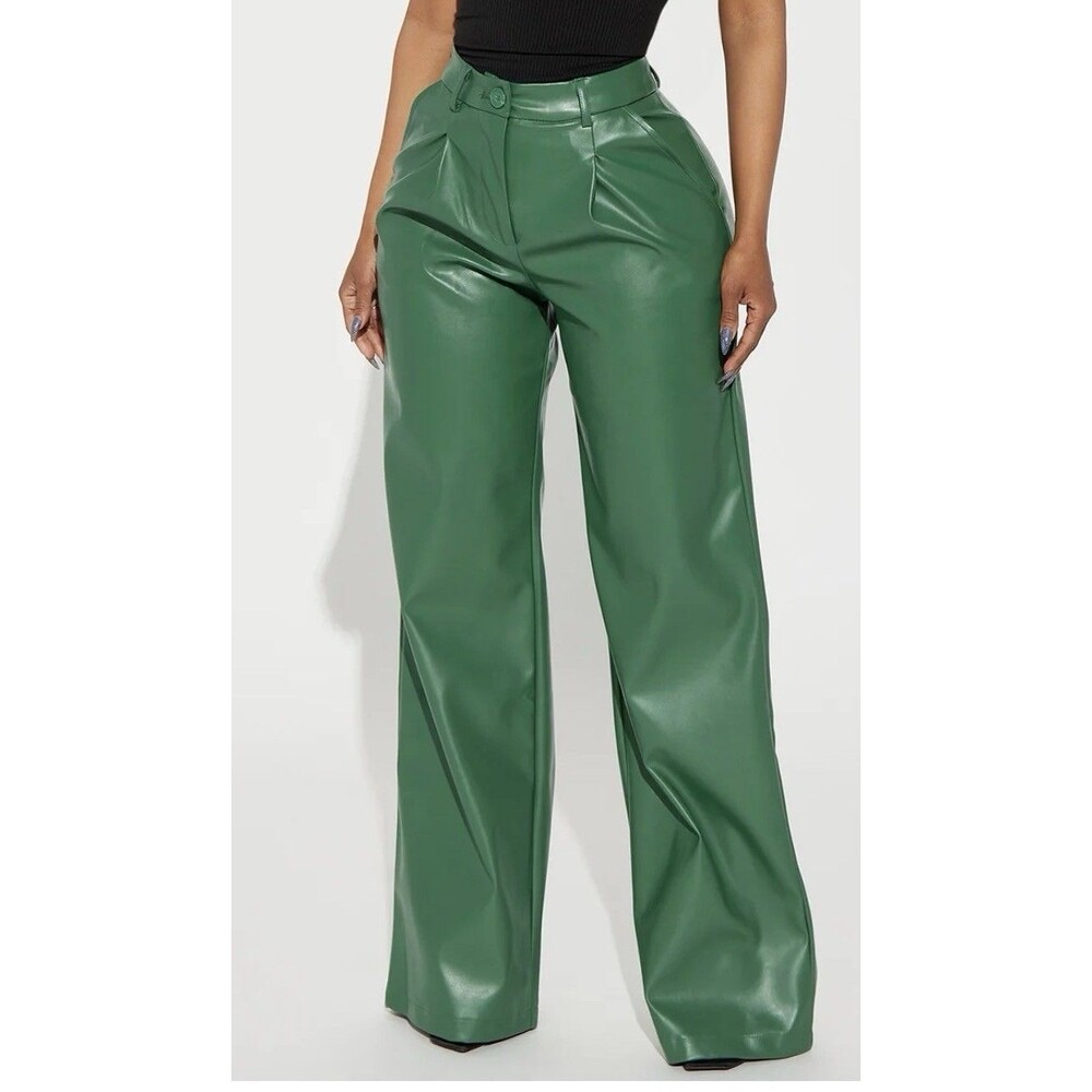 NWT FASHION NOVA Green Faux Leather Pants Size M